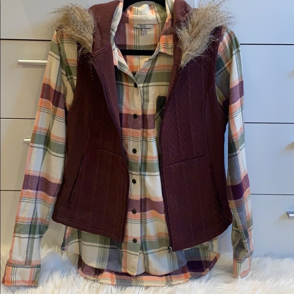 Bke Multi-Color Button Up Flannel Top - image 5